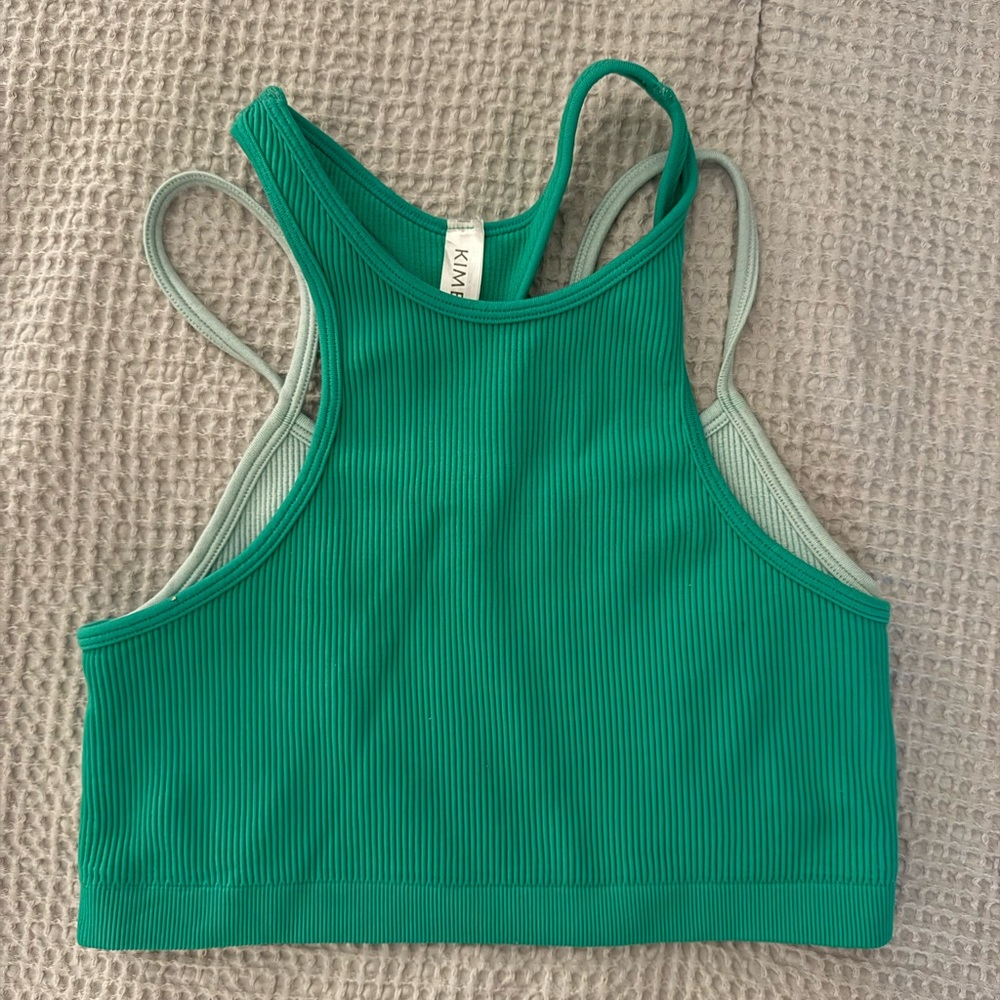 ✨5 for $25✨ Green Ribbed Double Layer Workout Top